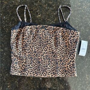 NWT! Leopard Print Cami Crop Top - Brown/Black